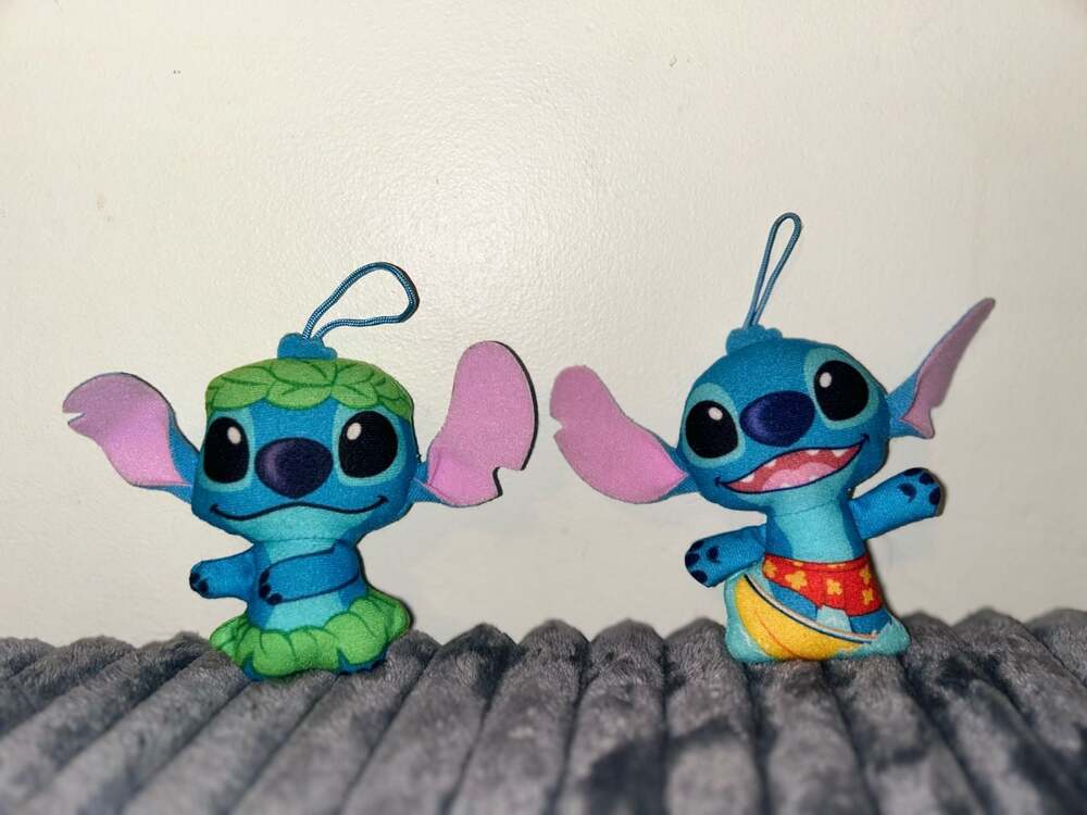 Disney Stitch Hula and Surfer Plush Keychain Set